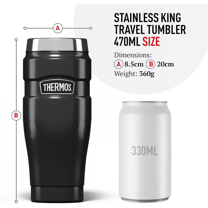 Термокружка Thermos King Reise, нержавіюча сталь, 470 мл, колір полуниця, 8.3 x 8.3 x 20 см