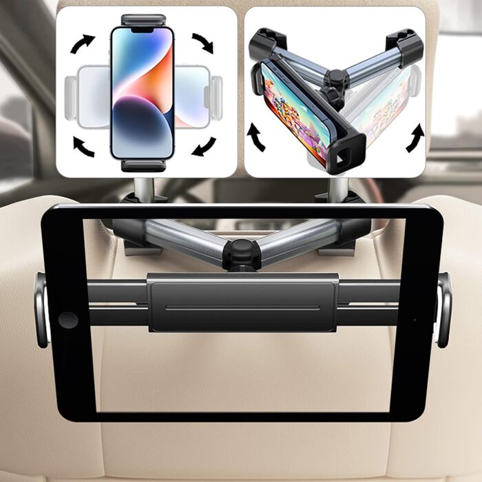 Утримувач для планшета в авто, регульований, універсальний, для iPad/iPhone/Samsung Galaxy Tabs/Kindle Fire HD/Nintendo Switch, 4.4-11 дюймів, ЧЕРВОНИЙ (Срібний)