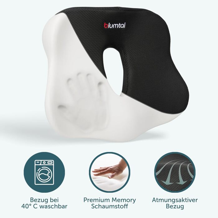 Подушка для сидіння Blumtal: ергономічна подушка для офісного крісла, для автомобіля, від геморою, для куприту, з куприковою підтримкою, чорного кольору