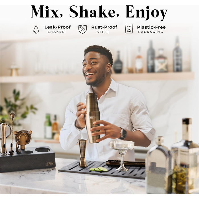 Набір бармена Mixology Barkeeper-Set Boston Cocktail Shaker (14 предметів, латунь, 0.8л)
