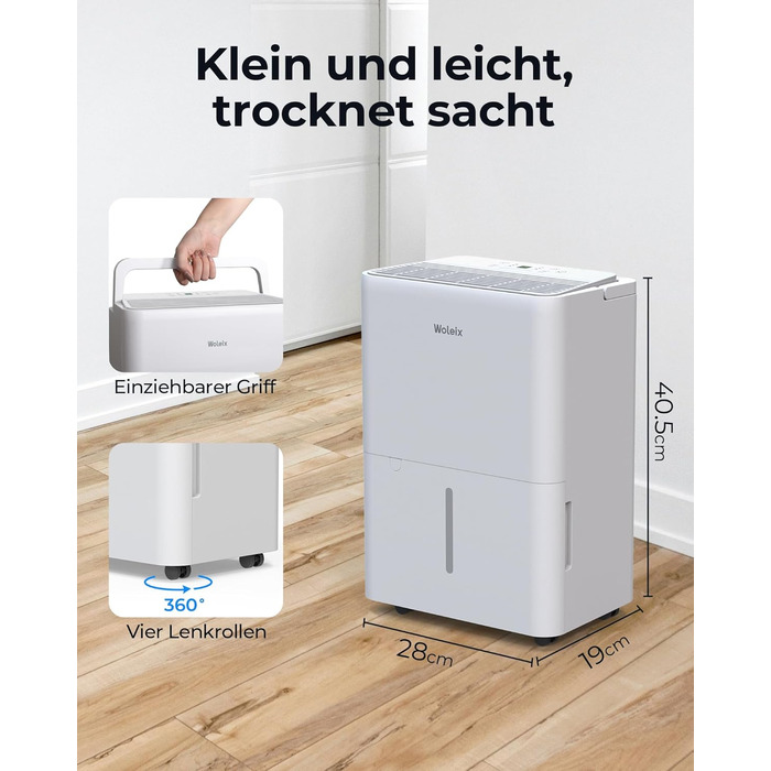 Електричний осушувач повітря 12L з фільтром та шлангом для дому, 4 режими, 35dB, гарантія 10 років