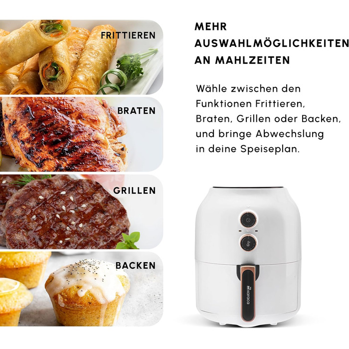 Karaca Multifry - Фритюрниця з гарячим повітрям 3.5л, 1300 Вт, Біла - Здорова смаження, Енергоекономія