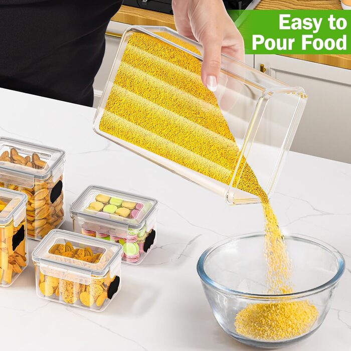 Набір герметичних контейнерів для зберігання продуктів, 24 шт, BPA-free, з кришками, для борошна, цукру, круп, аксесуарів для випічки, 33,6 л + 24 етикетки та маркер