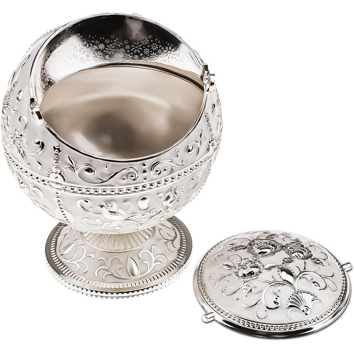 Kepfire Vintage Metal Ashtray with Lid, Globe Style, European Hotel Living Room Office Artwork, Windproof Ashtray, Creative Decor - Silver Rim, Rose Design