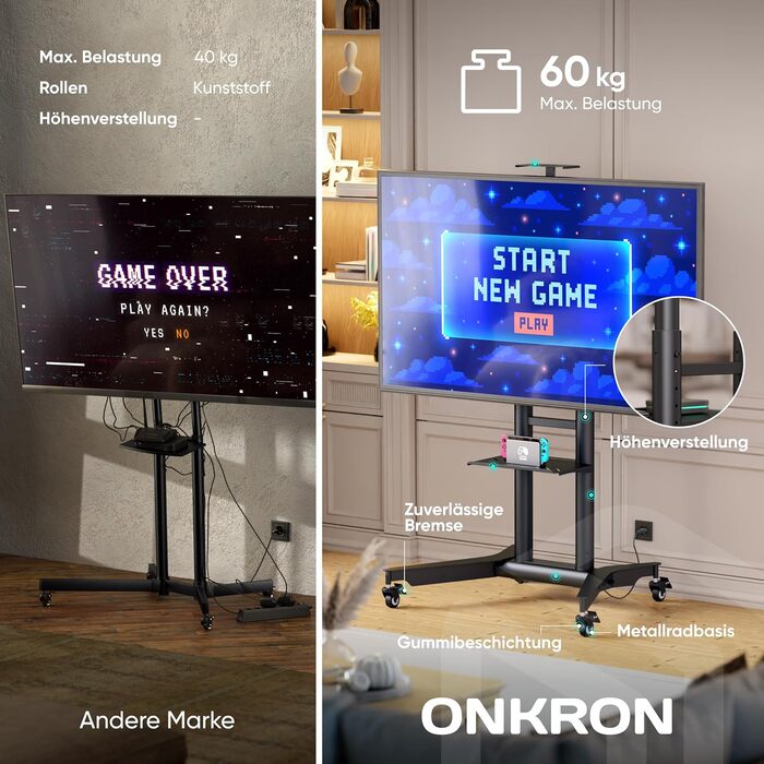 Підставка для телевізора ONKRON TS1571-B: роликова, для 32-75