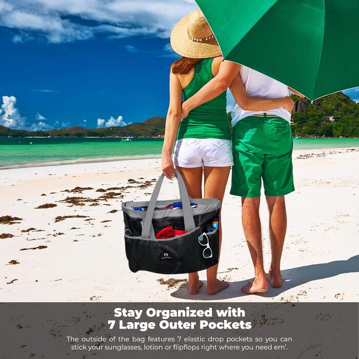 Red Suricata Large Mesh Beach Bag - Beach Bags and Shopping Bags (Black/Gray)