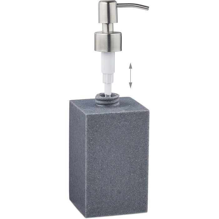 Дозатор для мила Relaxdays 300 мл, наповнюваний, для ванної/кухні, білий (сірий), полірезин, нержавіюча сталь