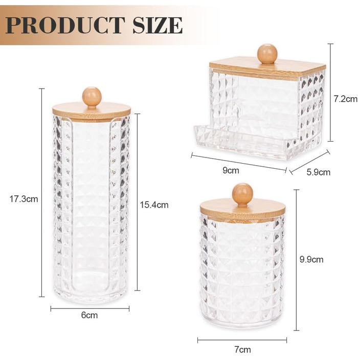 Набір для зберігання ватних дисків та паличок з бамбуковим кришками (3 шт.)