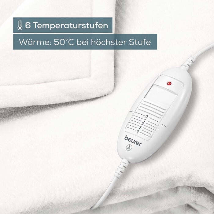 Електрична ковдра Beurer HD 75 з 6 рівнями нагріву, системою безпеки та автовимкненням, 180 x 130 см, біла