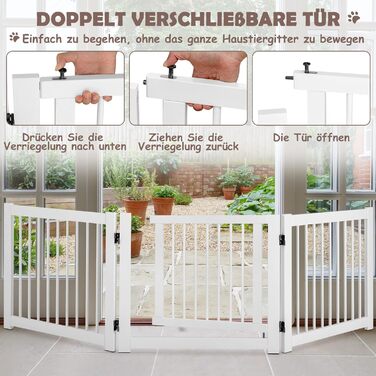 Захисний бар'єр для собак COSTWAY 3 шт., самостійне встановлення, 61 см, дерев'яний, для дому, з дверцятами, складний, для каміну та сходів (білий)