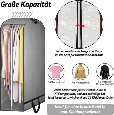 Чохли для одягу 2 шт. WwuHua, 110*60*25 см, сірі, з блискавкою, для костюмів, вечірніх суконь, пальто, жакеток