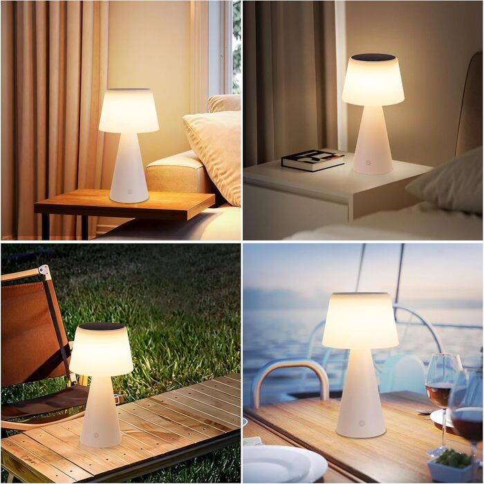 Настільна лампа акумуляторна LED біла з USB зарядкою, диммер, 3600mAh - для спальні, вітальні, вулиці