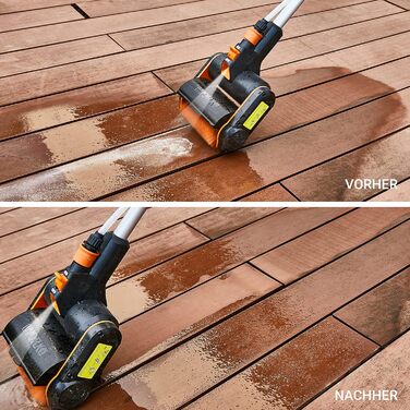 WORX WG441E.9 20V Cordless Multi-Brush - multifunctional surface brush for cleaning stone & wood surfaces & removing weeds - integrated water connection - PowerShare compatible - without battery & charger (includes 4Ah battery & charger)