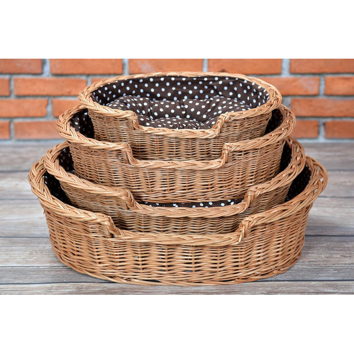 Wicker dog basket for dogs and cats. Dog bed, cat bed with cushion, pet basket, woven cat basket. 60x43 H19 cm (L 80 x W 60 x H 26 cm, Natural)