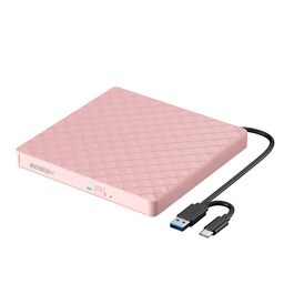 Зовнішній DVD-привід USB 3.0 та USB-C, CD/DVD гравір для ноутбука та ПК (Windows, Mac OS, Linux), Рожевий