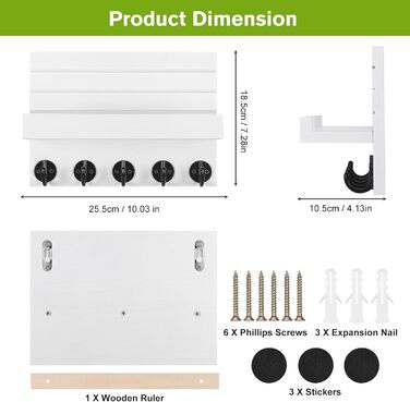 Дерев'яне ключниця на стіну з полицею, білий колір. 5 гачків для ключів, для прихожої, спальні, вітальні