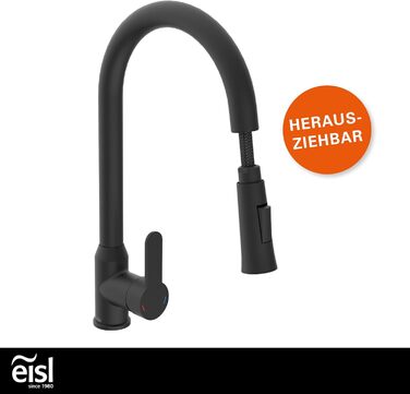 Кран кухонний гнучкий EISL Flexo з нержавіючої сталі/чорний, 360° обертання, високий вилив, Soft-Touch шланг, 2 функції, NI186FLNIB