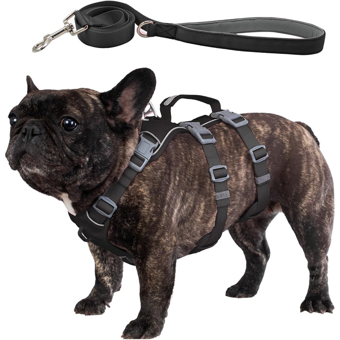 Нашийник для собак з повідком, безпечний нашийник від виривання, анти-тяга, нашийник для собак з ручкою та світловідбиваючими елементами, легкий, регульований, для середніх собак (XS, M, чорний)