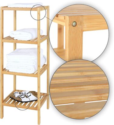 dibea Bathroom Shelf with 4 Shelves, Living Room Shelf, Standing Shelf, Bamboo Shelf, Bathroom Shelf, Bookshelf, Corner Shelf, Kitchen Shelf, 33x33x98 cm, natural color