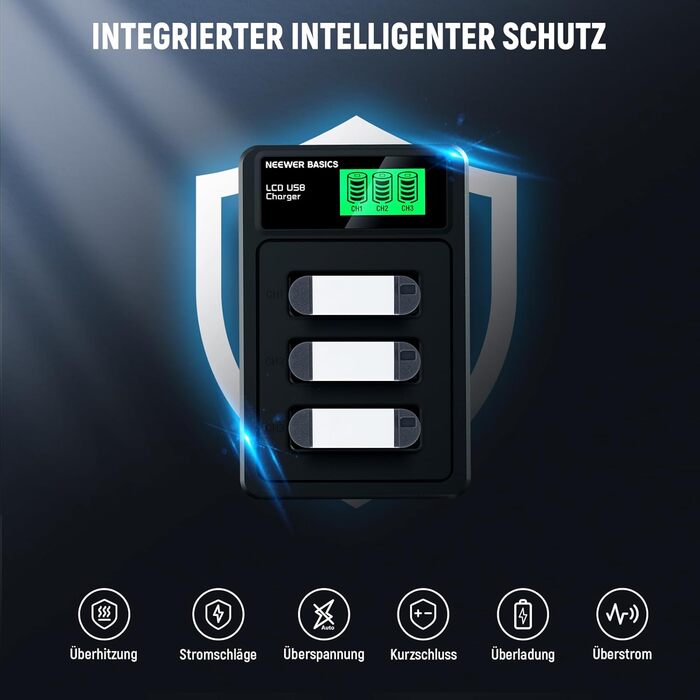 NEEWER 3 шт. Запасні акумулятори NP-BX1 з USB зарядним пристроєм, 1090mAh, сумісні з Sony ZV1, ZV-1 II, RX100, RX100II, RX100M II, HDR-AS15, HDR-AS30