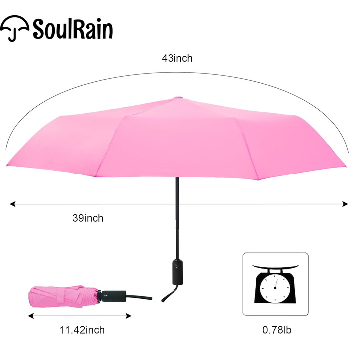 Водонепроникний парасолька SoulRain для подорожей та авто: компактний, великий, для гольфу (рожевий)