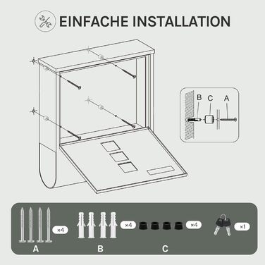 Поштовий ящик WOLTU з газетницею та вікном, персоналізований, з ключем, білий 37x37x10.5 см