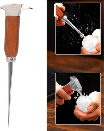 Stainless steel ice pick with wooden handle, ice crusher, ice crusher tool, barware