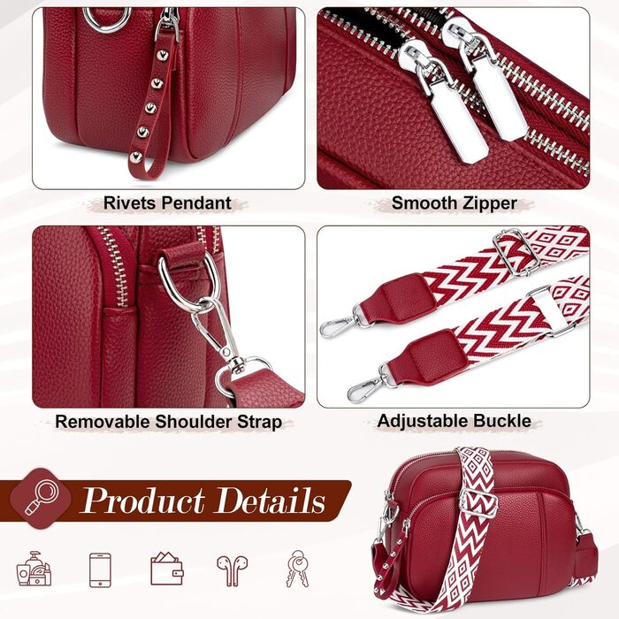 Сумка жіноча через плече кросбоді Leder (шкіра), червона: стильна міні-сумка з широким ременем та відділенням для карт