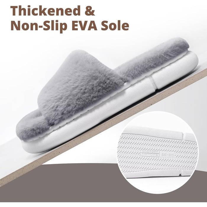 Жіночі плюшеві халапи з штучного хутра, з піною пам'яті, теплі, відкриті, сірі, 36/37 EU