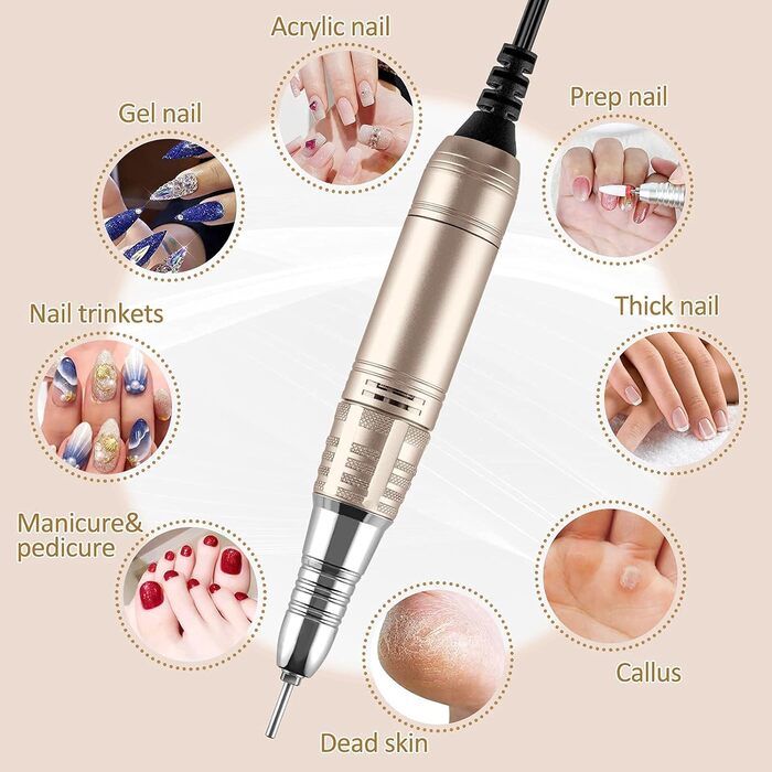 Електричний апарат для манікюру та педикюру Madenia TouchPro з LED-дисплеєм (35000 об/хв), 6 насадок, рожевий