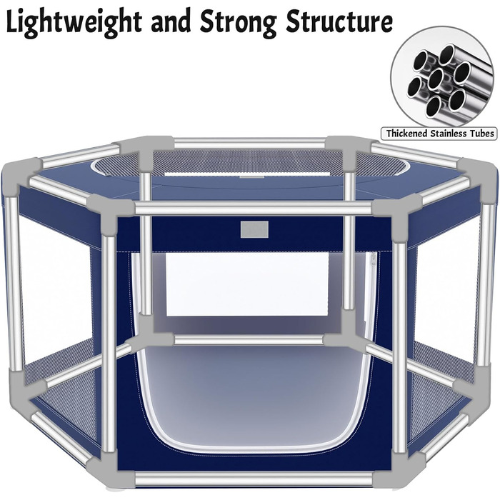 Клітка для собак шестигранна, 114 см, з м'якою обшивкою з 600D Oxford, стабільна конструкція з нержавіючої сталі, 65,6 см у висоту, для малих та середніх собак, блакитна