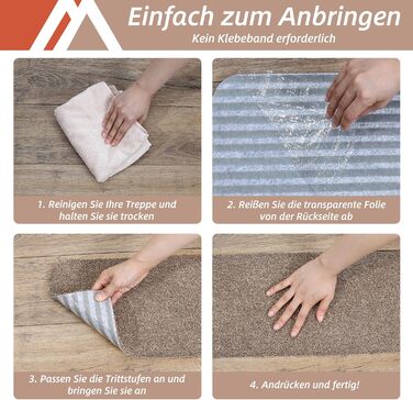 Компактні килимки для сходів COSY HOMEER, 15 шт., 70x22 см, самоклеючі, машинне прання, 100% поліестер, TPE-підкладка, безпека для дітей та домашніх тварин, бежевий колір