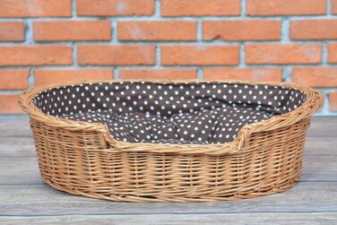 Wicker dog basket for dogs and cats. Dog bed, cat bed with cushion, pet basket, woven cat basket. 60x43 H19 cm (L 80 x W 60 x H 26 cm, Natural)