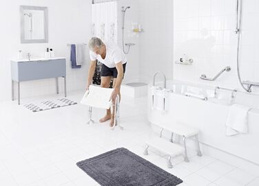 RIDDER Assistant A0050301 Folding Bath Seat, Stool, Bath Stool, White, approx. 57x32x47-51 cm