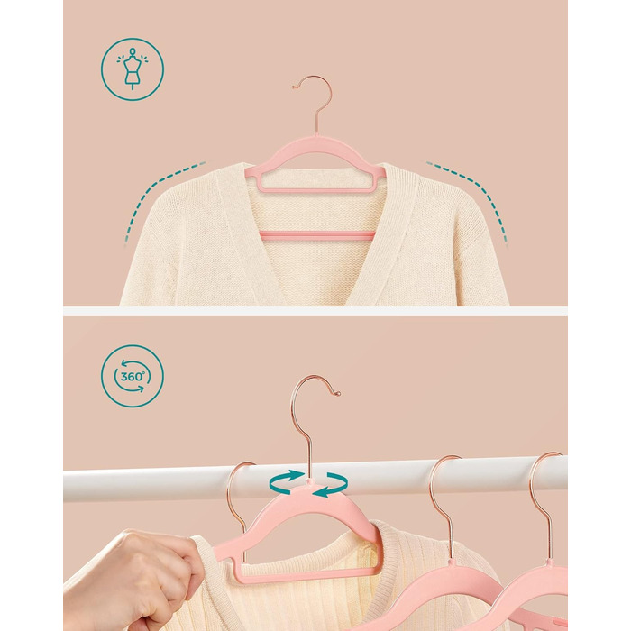 Набір вішалок SONGMICS 50 шт. з пластику, антиковзкі, компактні, 42 см, поворотний гачок 360°, сріблясті, біло-темно-сірі