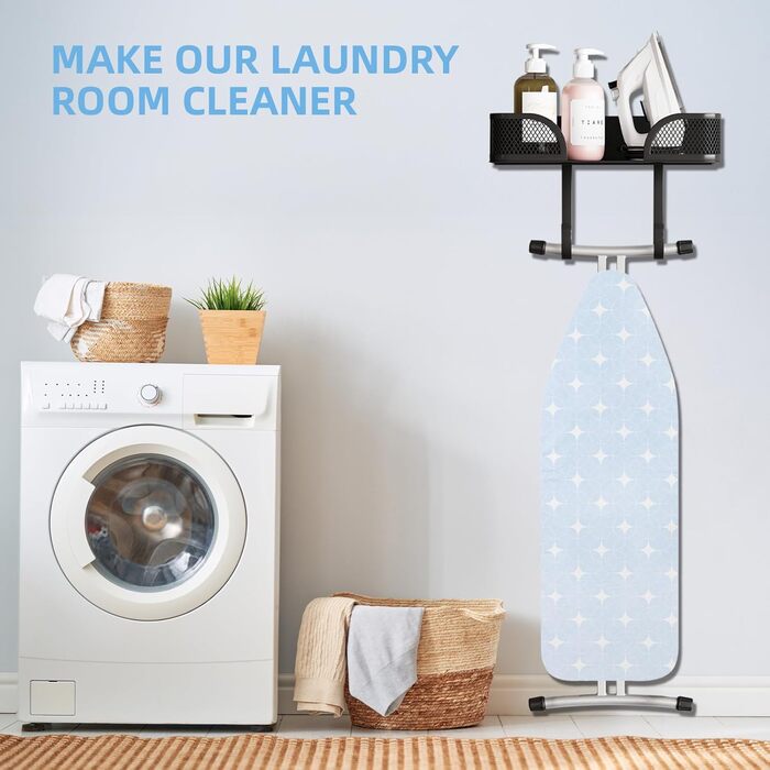 Настінний тримач для прасувальної дошки з кошиком та гачками, органайзер для прасування