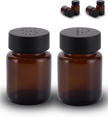 Salt and Pepper Shaker Set in Brown Glass - Salt Shaker with Stainless Steel Lid – Shakers for Pepper and Salt - Small and Modern Table Shakers - Salt & Pepper - 2 Sets