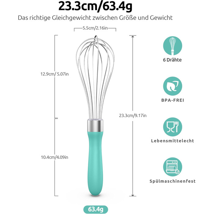 Міксер кухонний U-Taste зі сталі 18/10, 30 см, 12 гнучких дротів, силіконовий грибок