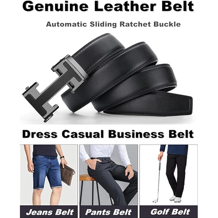 Чоловічий шкіряний ремінь з пряжкою Ratschengürtel, преміум якість, регульований, чорний, 124.5 см