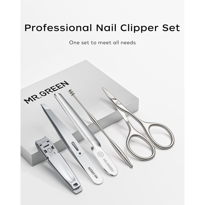 Набір для манікюру Mr.GREEN 3шт: кусачки, пилка, кусачки з захистом від бризок, кейс, для чоловіків та жінок (бежево-блакитний)