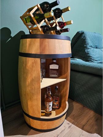 CREATIVE COOPER Fass bar LED RGB with wine holder - wine rack - wooden barrel home bar 80x50cm - rustic decor bar cabinet wine stand – wine cabinet (Light Brown)