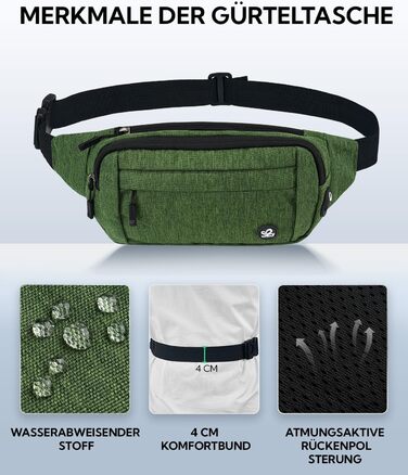 Сумка на пояс Waterfly: чоловіча/жіноча, спортивна, для подорожей, прогулянок з собакою, на пояс, з регульованим ремінцем (темно-зелена)