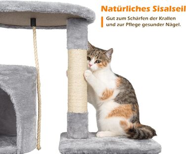 Котячий будиночок Kratzbaum 112 см з дряпальною колоною та платформою, сірий