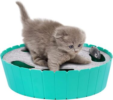 Електрична іграшка-мишка Pawaboo для котів, інтерактивна котяча іграшка з килимком-лежанкою, котячою м'ятою, ігровим м'ячем, для кошенят, зелена (синя), безпечна для кусання та жування