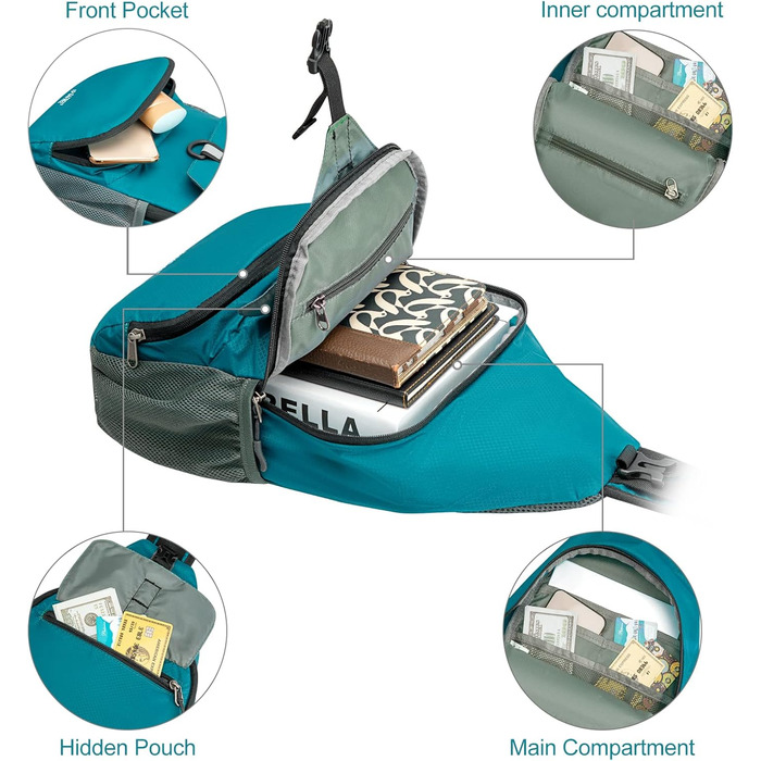 Сумка через плече G4Free Brusttasche - Складна нагрудна сумка, поясна сумка для подорожей, хайкінгу, велоспорту, бігу, альпінізму (блакитно-зелений)