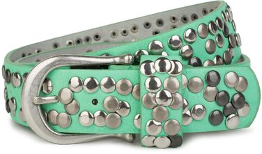 Жіночий ремінь styleBREAKER з заклепками 4 см, екошкіра, металева пряжка, вінтажний стиль, м'ятний (90 см)