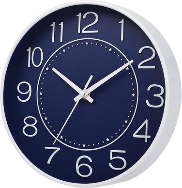 HZDHCLH Funk Wall Clock Silent No Ticking 25 cm Easy to Read Clock for Kitchen, Living Room, Bedroom, Bathroom, Home Office (Navy Blue)