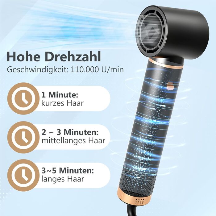 RUIZHI Airstyler 5 в 1: Фен-щітка для волосся з 5 насадками, 110000 обертів/хв, 3 температурні режими, для об'єму, локонів та випрямлення волосся