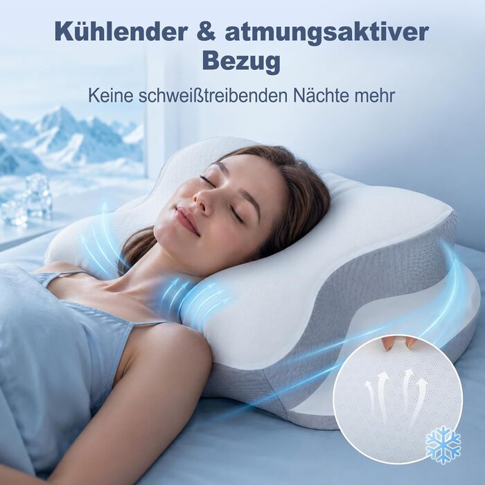 Ортопедична подушка з Memory Foam для сну на боці, спині та животі, біла. Знімний дихаючий чохол.