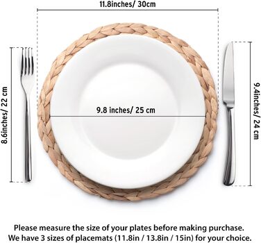 YANGQIHOME Placemats made of Water Hyacinth, Round Table Mats, Handmade Round Coasters, Plate Coasters for Dining Table and Boho Decor (Set of 6, 30 cm)